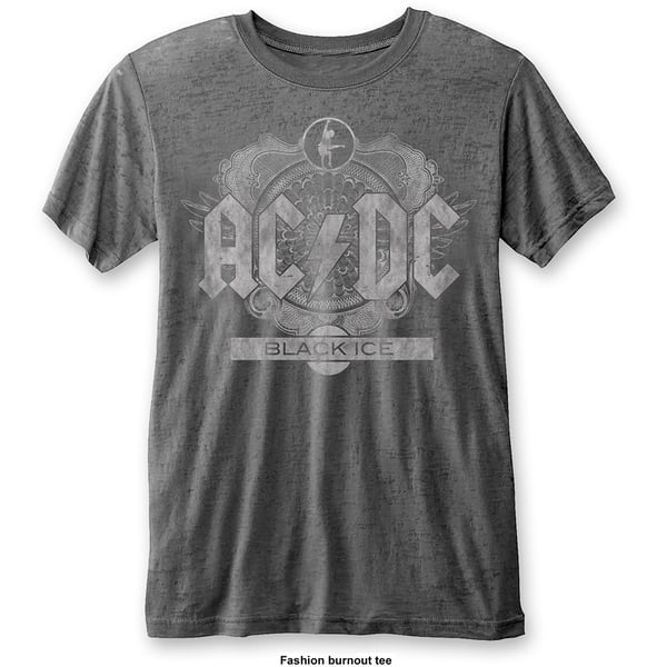 AC/DC Unisex Burn Out T-Shirt: Black Ice (X-Large)