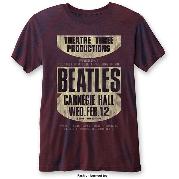 The Beatles Unisex Burn Out T-Shirt: Carnegie Hall (X-Large)