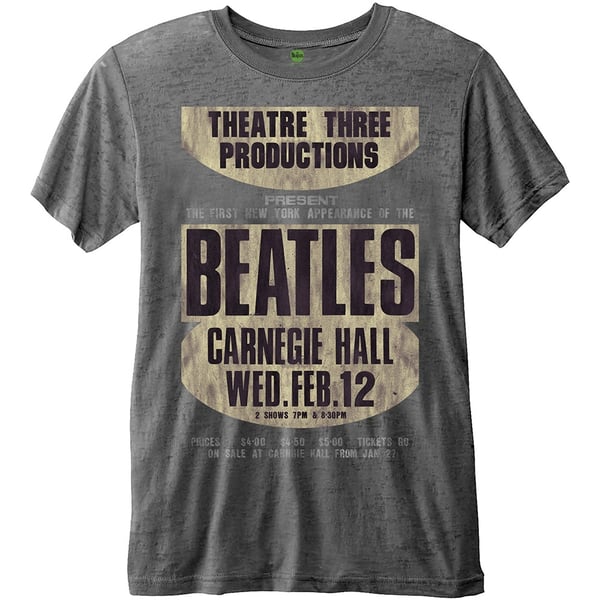The Beatles Unisex Burn Out T-Shirt: Carnegie Hall (Small)