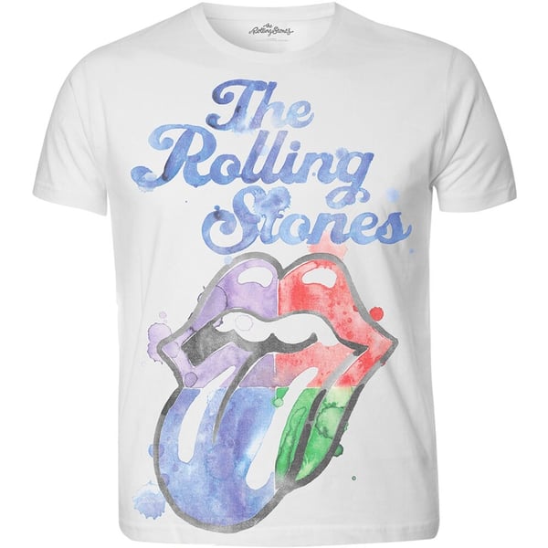 The Rolling Stones Unisex Tee: Watercolour Tongue with Sublimation Printing (X-Large)