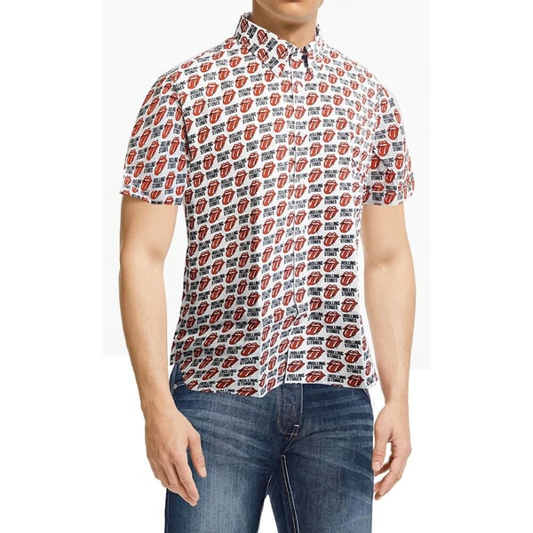 The Rolling Stones Unisex Casual Shirt: Tongue and Text (All Over Print) (Medium)