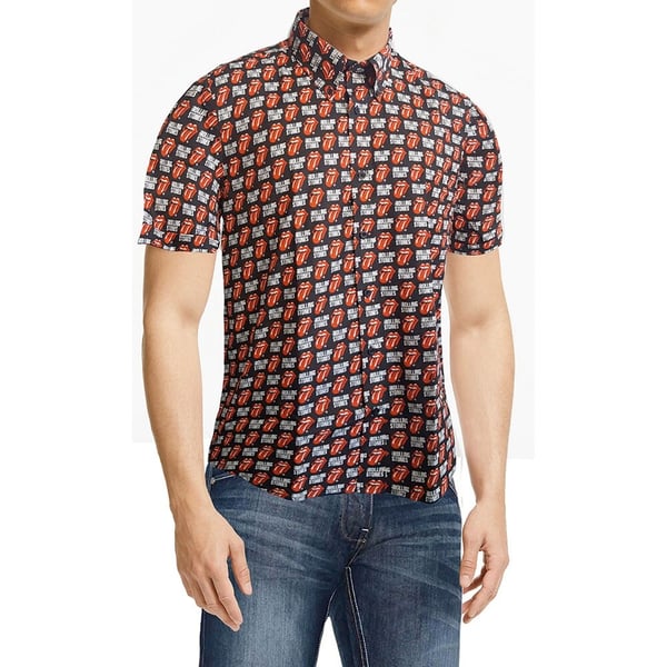 The Rolling Stones Unisex Casual Shirt: Tongue and Text (All Over Print) (Large)