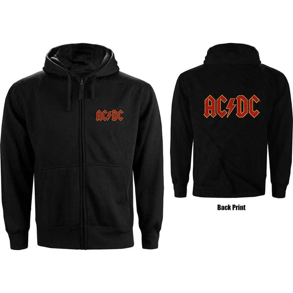 AC/DC Ladies Zipped Hoodie: Logo (Back Print) (Large)