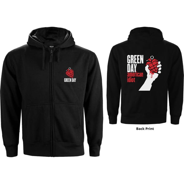 Green Day Unisex Zipped Hoodie: American Idiot (Back Print) (X-Large)