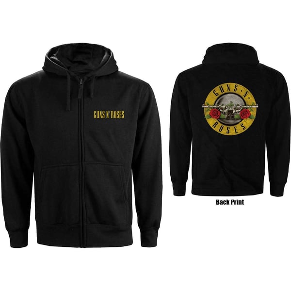 Guns N' Roses Unisex Zipped Hoodie: Classic Logo (Back Print) (Medium)