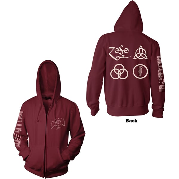 Led Zeppelin Unisex Zipped Hoodie: Symbols (Back Print) (Large)