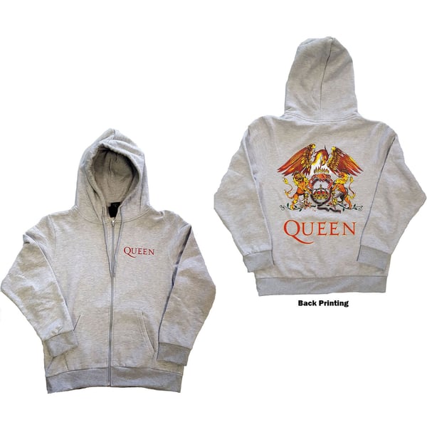 Queen Unisex Zipped Hoodie: Classic Crest (Back Print) (Large)