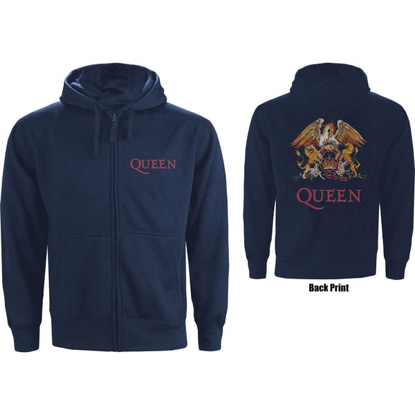 Queen Unisex Zipped Hoodie: Classic Crest (Back Print) (X-Large)