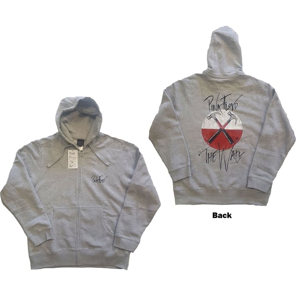 Pink Floyd Unisex Zipped Hoodie: The Wall Faded Hammers Logo (Back Print) (Medium)