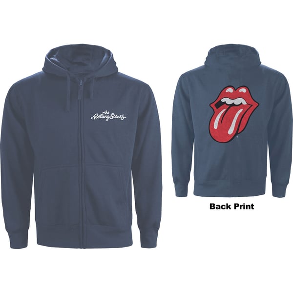 The Rolling Stones Unisex Zipped Hoodie: Classic Tongue (Back Print) (Large)
