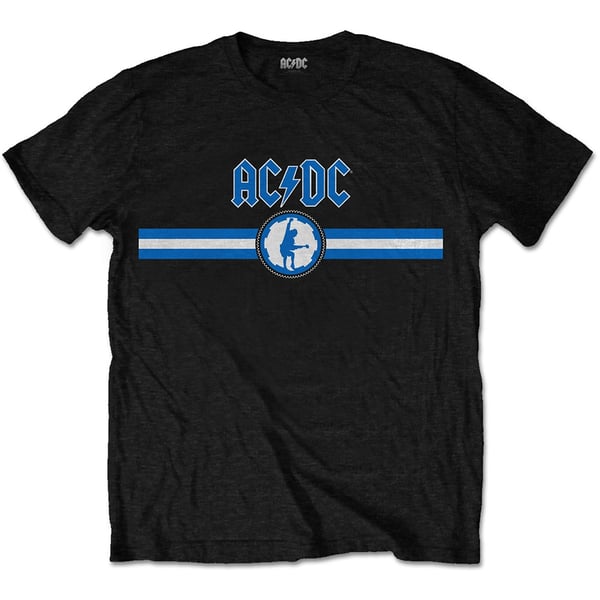 AC/DC Unisex T-Shirt: Blue Logo & Stripe (Small)