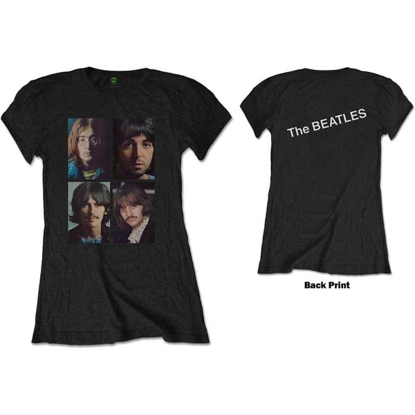 The Beatles Ladies T-Shirt: White Album Faces (Back Print) (Medium)