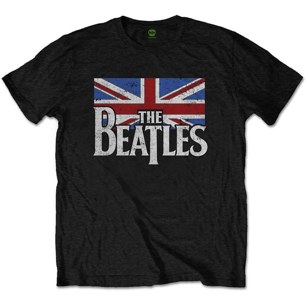The Beatles Unisex T-Shirt: Drop T Logo & Vintage Flag (X-Large)