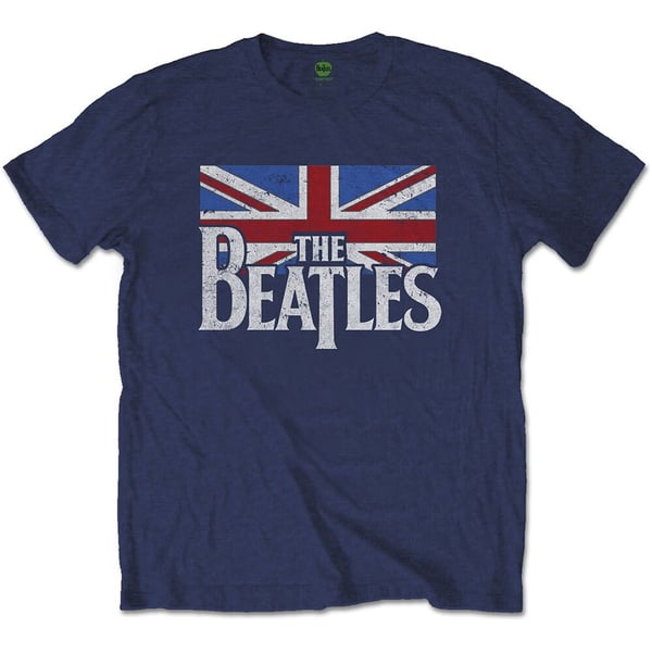 The Beatles Unisex T-Shirt: Drop T Logo & Vintage Flag (Medium)