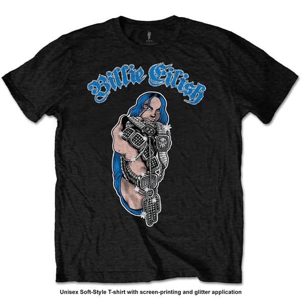 Billie Eilish Unisex T-Shirt: Bling (Glitter Print) (XX-Large)
