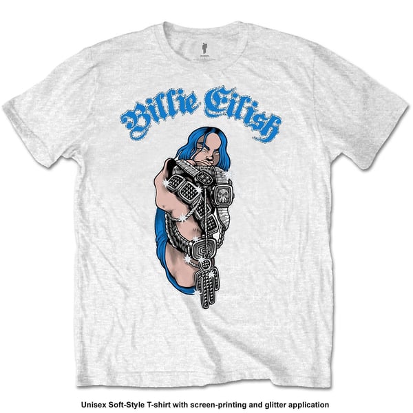 Billie Eilish Unisex T-Shirt: Bling (Glitter Print) (Large)