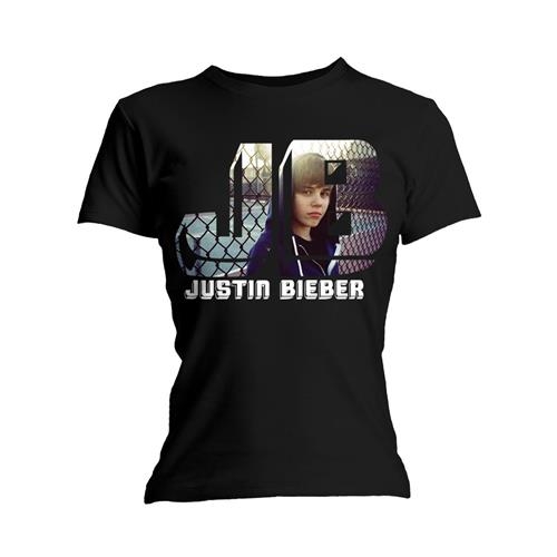 Justin Bieber Ladies T-Shirt: Photo Black (Skinny Fit) (X-Large)
