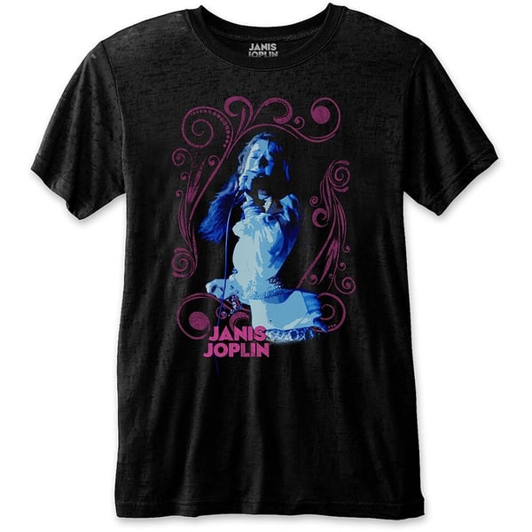 Janis Joplin Unisex T-Shirt: Floral Frame (Large)