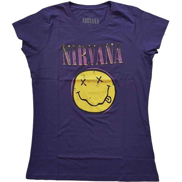 Nirvana Ladies T-Shirt: Xerox Smiley Pink (X-Small)