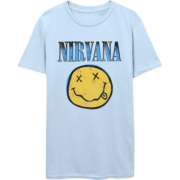 Nirvana Unisex T-Shirt: Xerox Smiley Blue (Large)