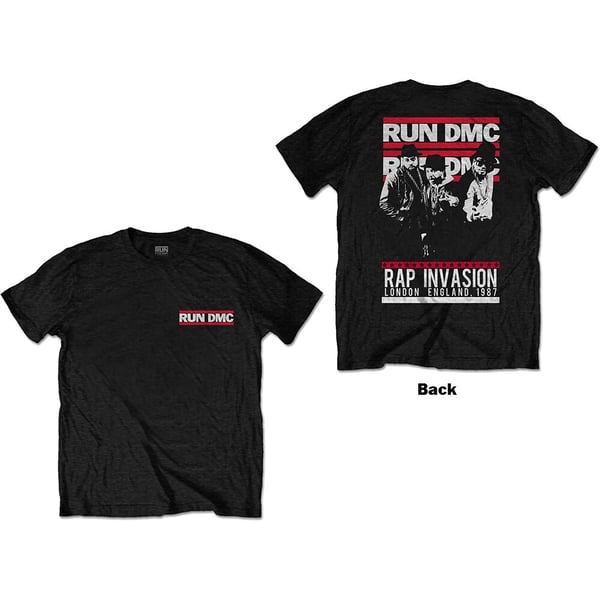 Run DMC Unisex T-Shirt: Rap Invasion (Back Print) (Small)