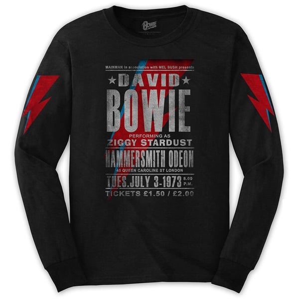 David Bowie Unisex Long Sleeved T-Shirt: Hammersmith Odeon (Sleeve Print) (X-Large)