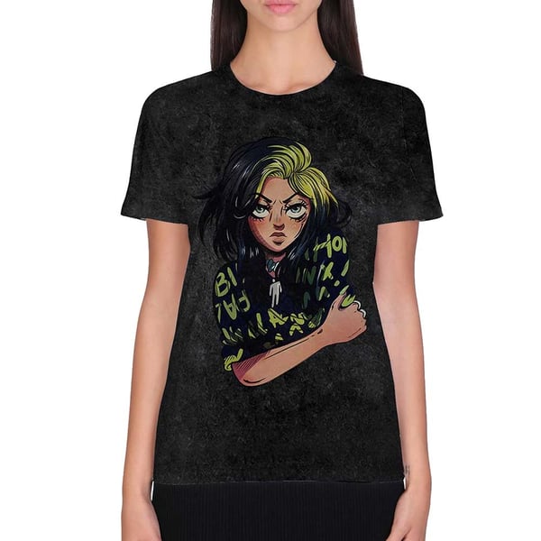 Billie Eilish Unisex T-Shirt: Anime Billie (Dip-Dye) (Medium)