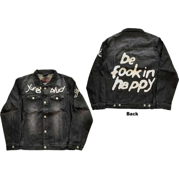 Yungblud Unisex Denim Jacket: Be Fooking Happy (Back & Sleeve Print) (X-Large)