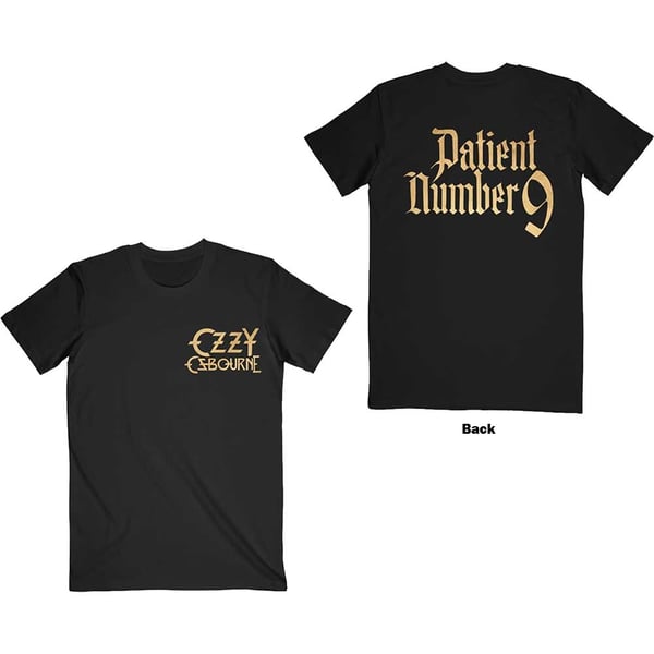 Ozzy Osbourne Unisex T-Shirt: Patient No. 9 Gold Logo (Back Print) (Small)