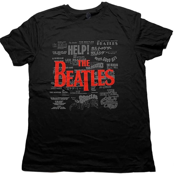 The Beatles Unisex T-Shirt: Titles & Logos (Puff Print) (Large)