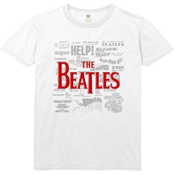 The Beatles Unisex T-Shirt: Titles & Logos (Puff Print) (Large)