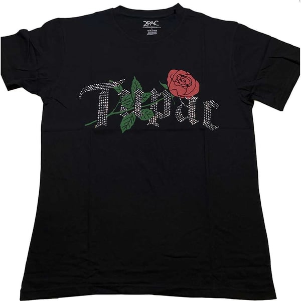 Tupac Unisex T-Shirt: Rose Logo (Diamante) (Large)