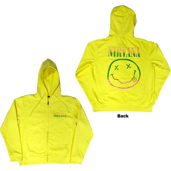 Nirvana Unisex Zipped Hoodie: Sorbet Ray Smiley (Back Print) (XX-Large)