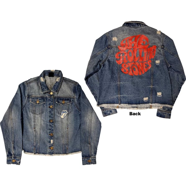 The Rolling Stones Ladies Denim Jacket: Script (Back Print) (Small)
