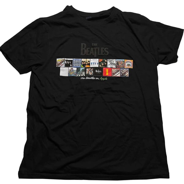 The Beatles Unisex T-Shirt: Albums on Apple (Puff Print) (Large)