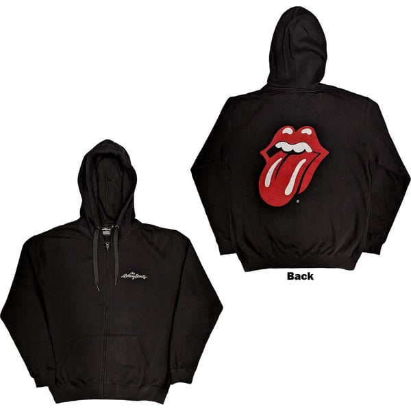 The Rolling Stones Unisex Zipped Hoodie: Logo & Tongue (Back Print) (XX-Large)