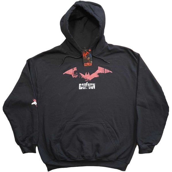 DC Comics Unisex Pullover Hoodie: The Batman Logo Sketch (Sleeve Print) (Small)