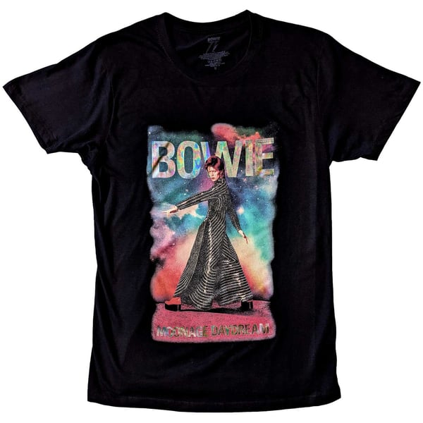 David Bowie Unisex Embellished T-Shirt: Moonage 11 Fade (Glitter Print) (Large)