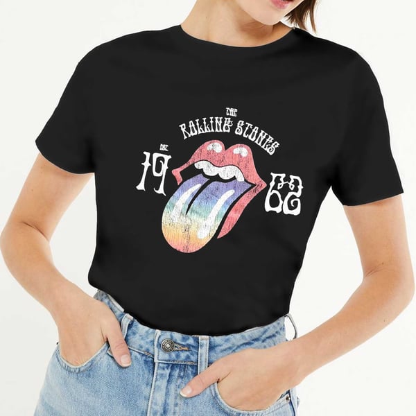 The Rolling Stones Ladies Hi-Build T-Shirt: Sixty Rainbow Tongue '62 (Puff Print) (XXX-Large)