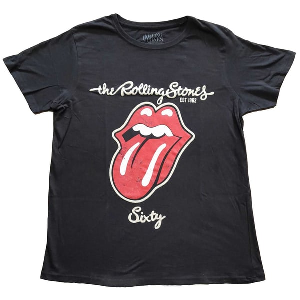 The Rolling Stones Ladies T-Shirt: Sixty Plastered Tongue (Suede Applique) (XXX-Large)