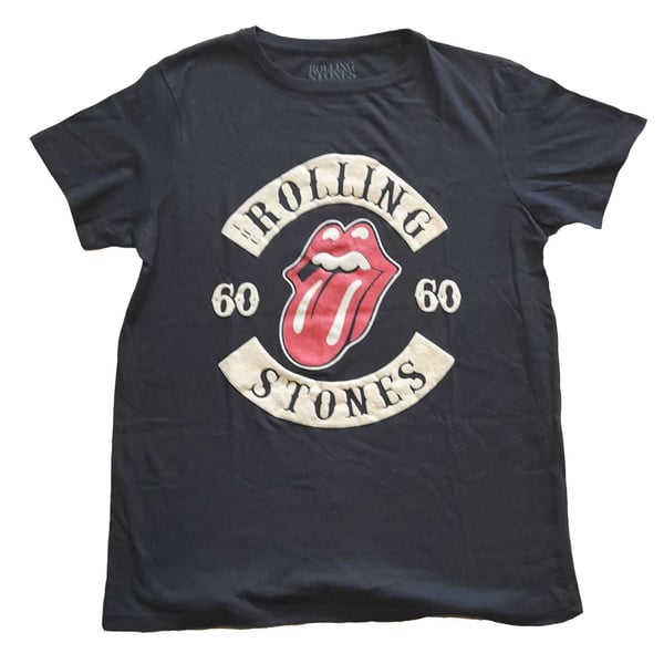 The Rolling Stones Ladies T-Shirt: Sixty Biker Tongue (Suede Flock) (XXX-Large)