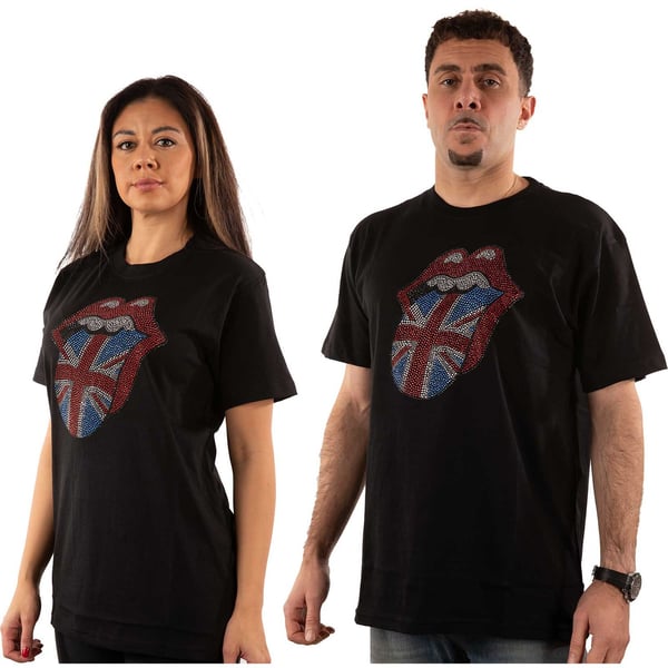 The Rolling Stones Unisex Embellished T-Shirt: Classic UK (Diamante) (Large)