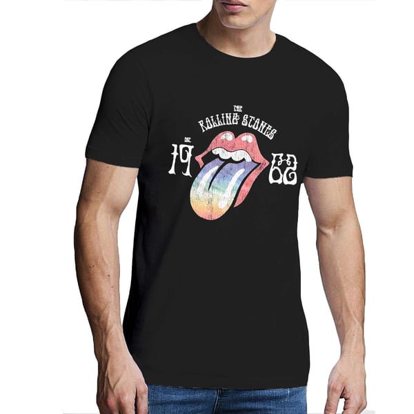 The Rolling Stones Unisex Hi-Build T-Shirt: Sixty Rainbow Tongue '62 (Puff Print) (X-Large)