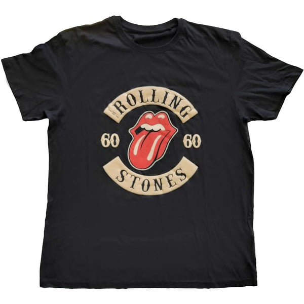 The Rolling Stones Unisex T-Shirt: Sixty Biker Tongue (Suede Flock) (Small)