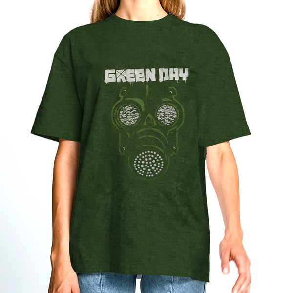 Green Day Unisex T-Shirt: Gas Mask (Wash Collection) (Medium)
