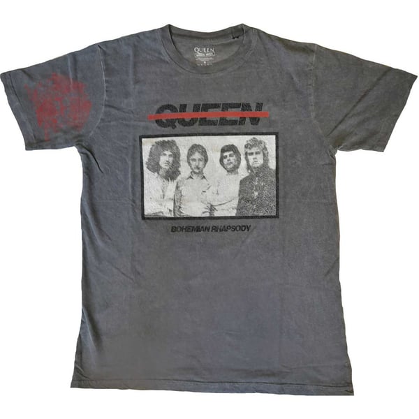 Queen Unisex T-Shirt: Bo Rhap Photo (Wash Collection & Sleeve Print) (Large)