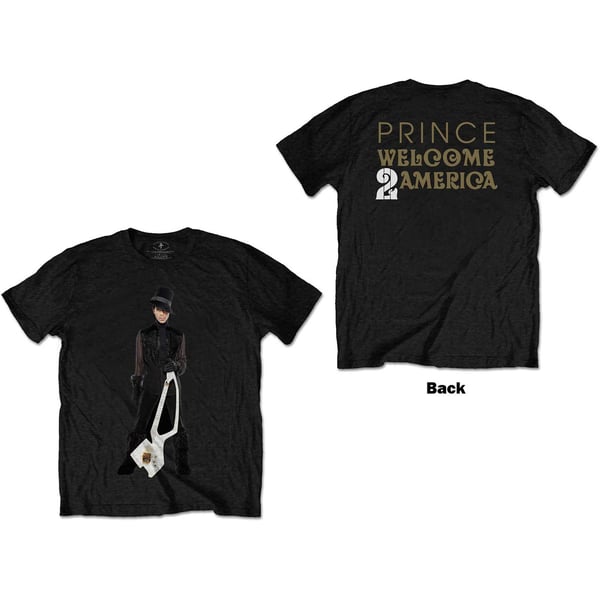 Prince Unisex T-Shirt: W2A White Guitar (Back Print) (X-Large)