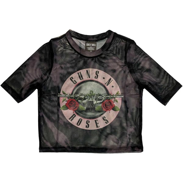 Guns N' Roses Ladies Crop Top: Pink Tint Bullet Logo (Mesh) (XX-Small)
