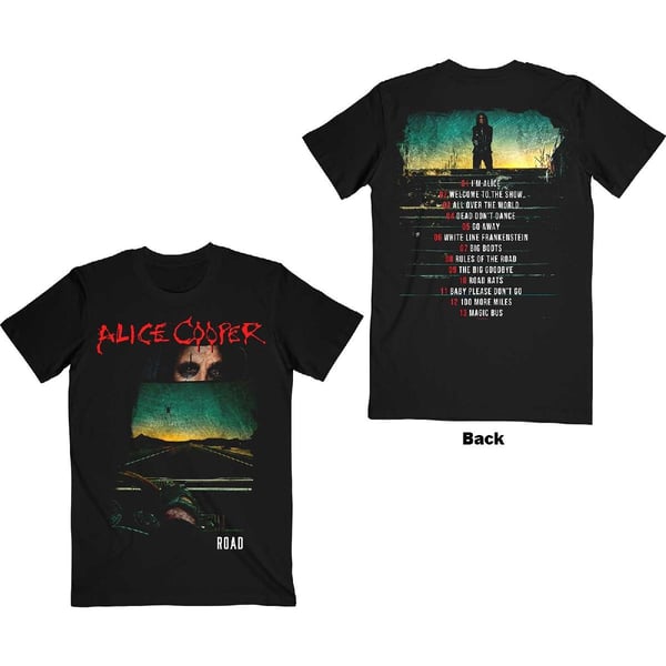 Alice Cooper Unisex T-Shirt: Road Cover Tracklist (Back Print) (Large)