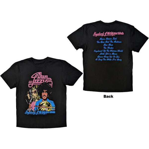 Thin Lizzy Unisex T-Shirt: Vagabonds of the Western World Tracklist (Back Print) (X-Large)